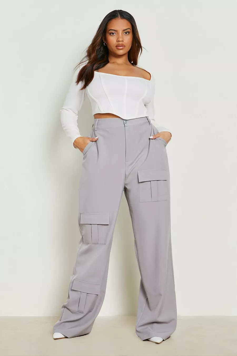 Plus Woven Pocket Detail Wide Leg Cargo's | Boohoo.com (US & CA)