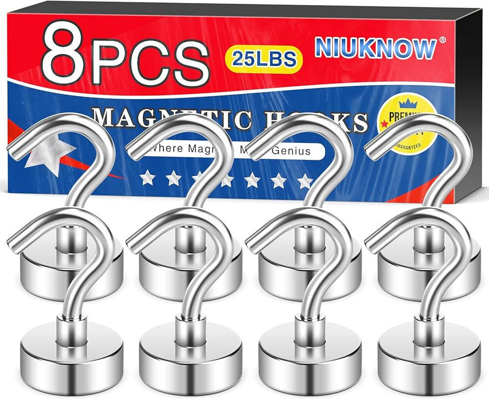 8Pack Heavy Duty Magnetic Hooks, 25 lbs Strong Neodymium Magnet Hooks for Hanging, Magnet with Ho... | Amazon (US)