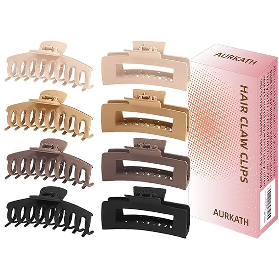 8Pack 4.3" Large Hair Claw Clips for Thin Thick Curly Hair AURKATH 2styles 4Neutral Colors Nonsli... | Amazon (US)