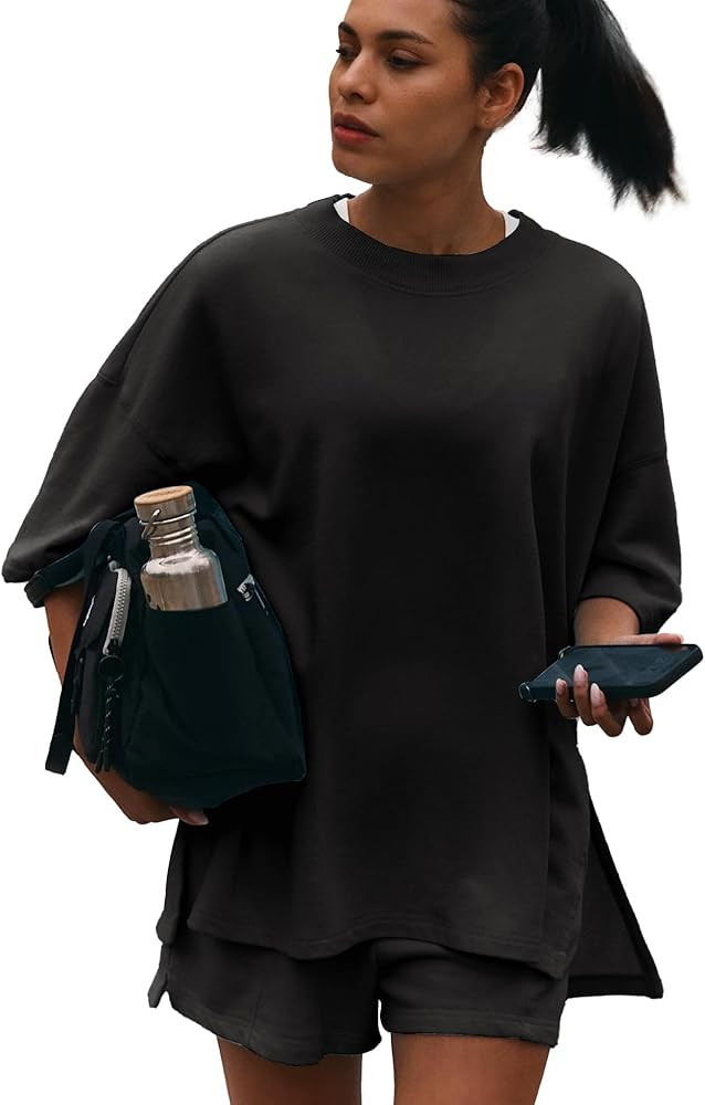 Women Lounge Sets Short Sleeve Cute Tops Shorts Plus Size 2 Piece Outfits Summer Maternity Pj Set Cozy Lounge Wear(Black,L), Large | Amazon (US)