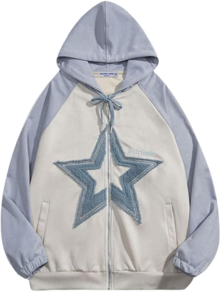 Aelfric Eden Suede Star Patchwork Full Zip Up Hoodie Oversized Graphic Hoodies Y2K Hooded Casual ... | Amazon (US)