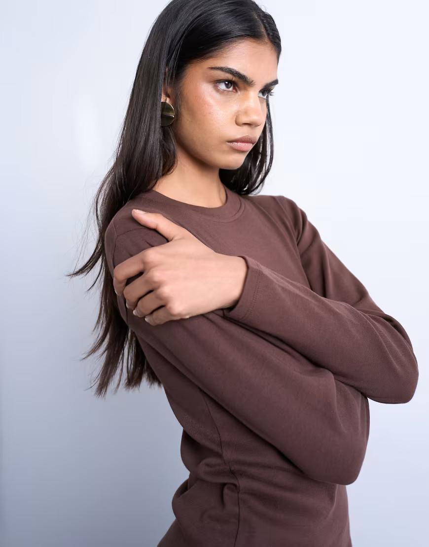 Topshop long sleeve everyday tee in chocolate brown | ASOS (Global)