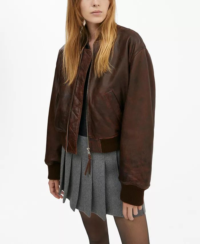 Women's Leather Bomber Jacket | Macy's