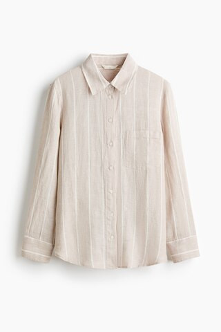 H & M - Linen Shirt - Light Beige/White Striped | H&M (US + CA)