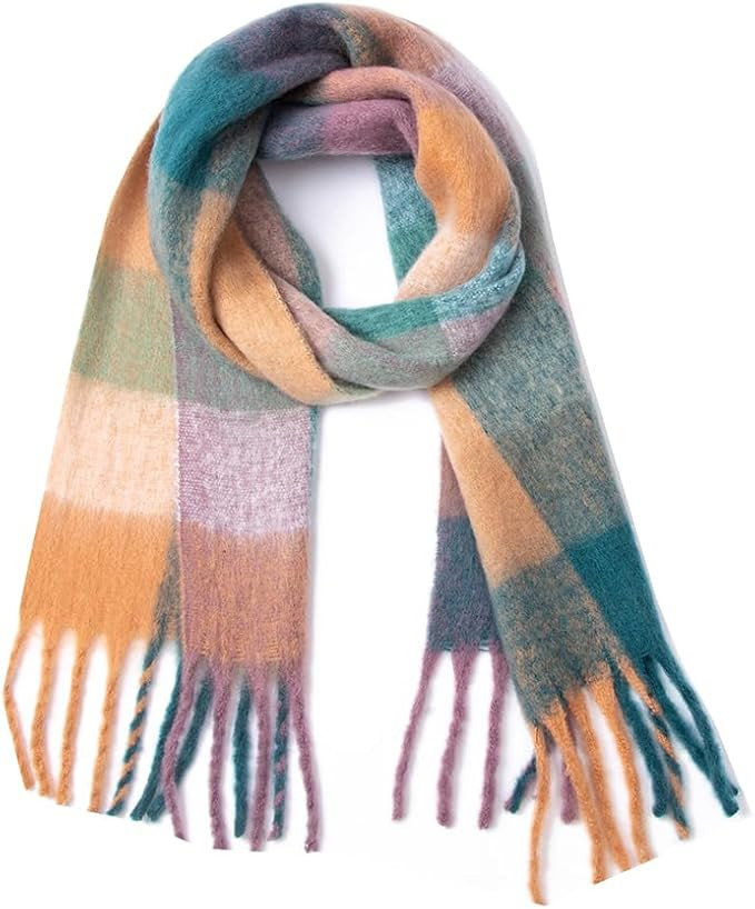 Yatemiole Women's Cashmere Big Coloured Checked Scarf Winter Warm Wrap Scarf | Amazon (US)