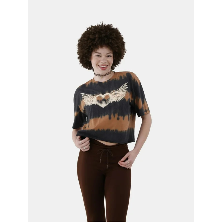 No Boundaries Boxy Cropped Graphic Tee with Short Sleeves, Women's | Walmart (US)