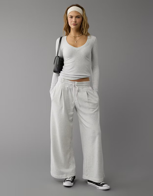 AE Fleece Wide-Leg Sweatpant Trouser | American Eagle Outfitters (US & CA)