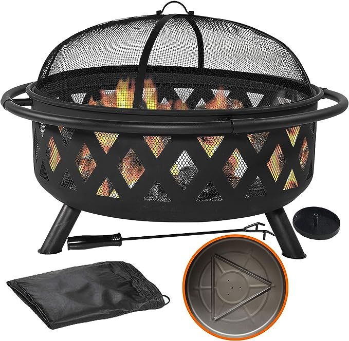 36" Outdoor Fire Pit Set - 6-in-1 Large Bonfire Wood Burning Firepit Bowl - Spark Screen, Firepla... | Amazon (US)