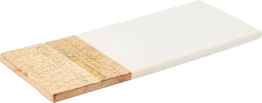 Creative Co-Op Contemporary Mango Wood and Marble Engraved Design Serving Board, 15" x 6", White ... | Amazon (US)
