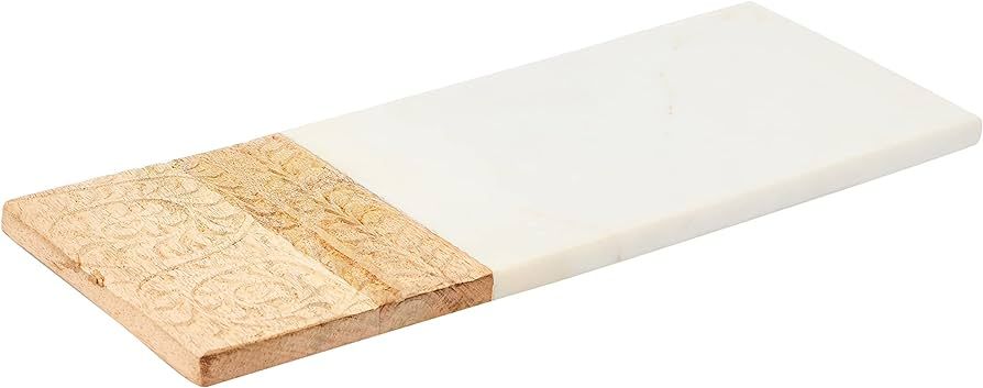 Creative Co-Op Contemporary Mango Wood and Marble Engraved Design Serving Board, 15" x 6", White ... | Amazon (US)