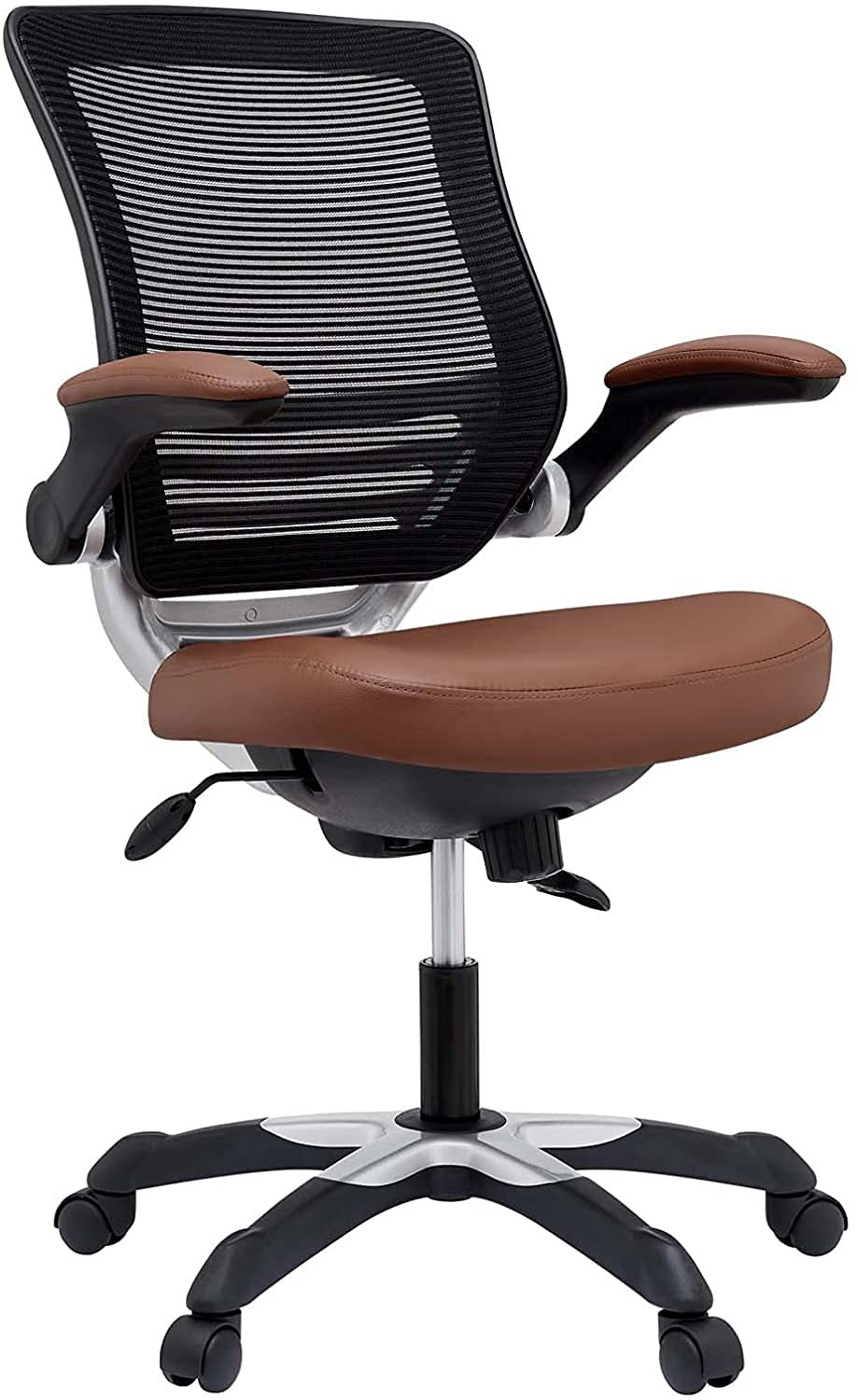 Modway Edge Mesh Back and White Vinyl Seat Office Chair With Flip-Up Arms - Computer Desks in Tan | Amazon (US)