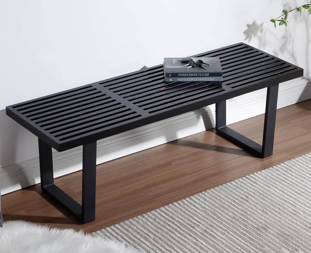 55" Black Solid Wood Entryway Bench, Modern Nelson End of Bed Bench for Bedroom w/Metal Legs, Din... | Amazon (US)