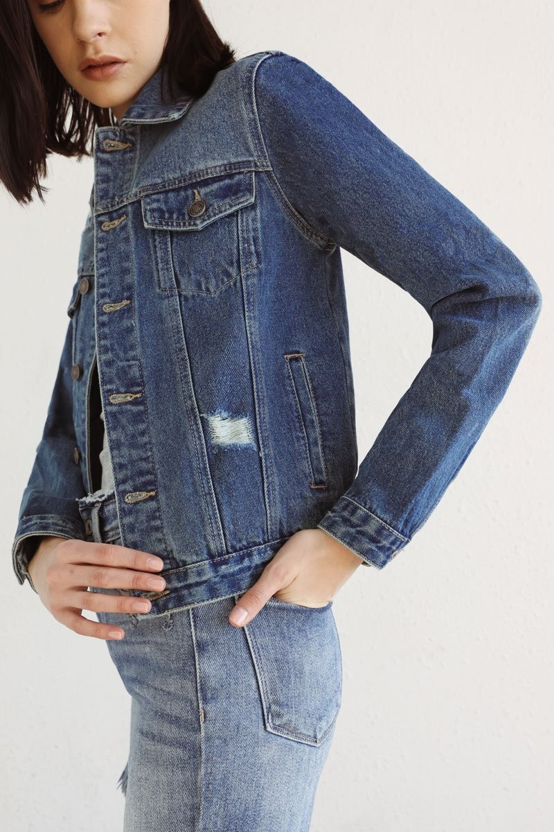 Zoey Classic Distressed Trucker Jacket | Kancan USA
