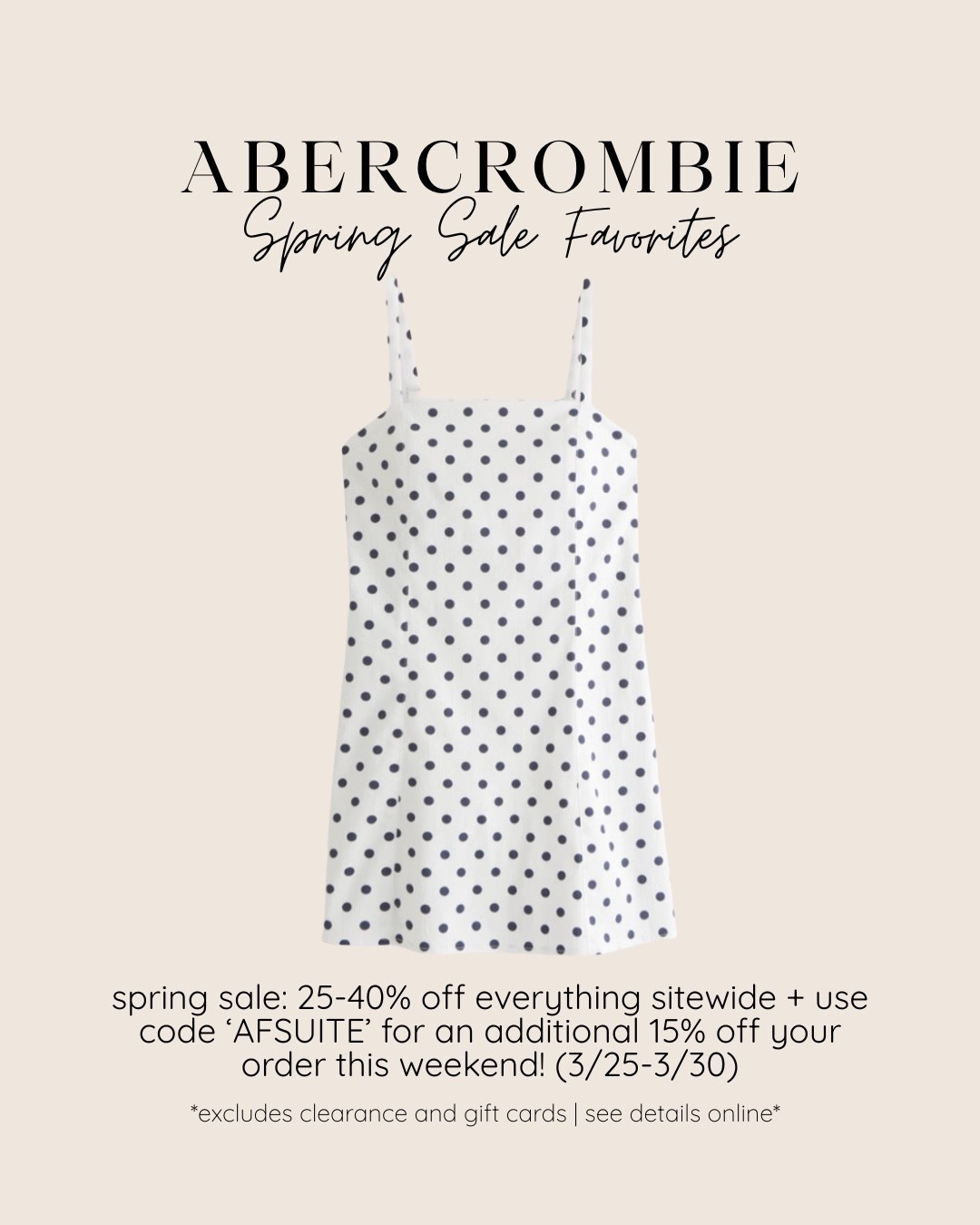 obsessed with this dress - i have it in multiple colors. LOVE the polka dots for spring 😍 @abercrombie 

Abercrombie Spring Sale 🛍️
➔ 25-40% off EVERYTHING sitewide
➔ + an additional 15% off with code SUITEAF

*Sale runs 3/25-3/30
*Valid in US & CA Only
*Excludes clearance + gift cards
*See additional details online

#LTKootd #LTKPetite #LTKSaleAlert