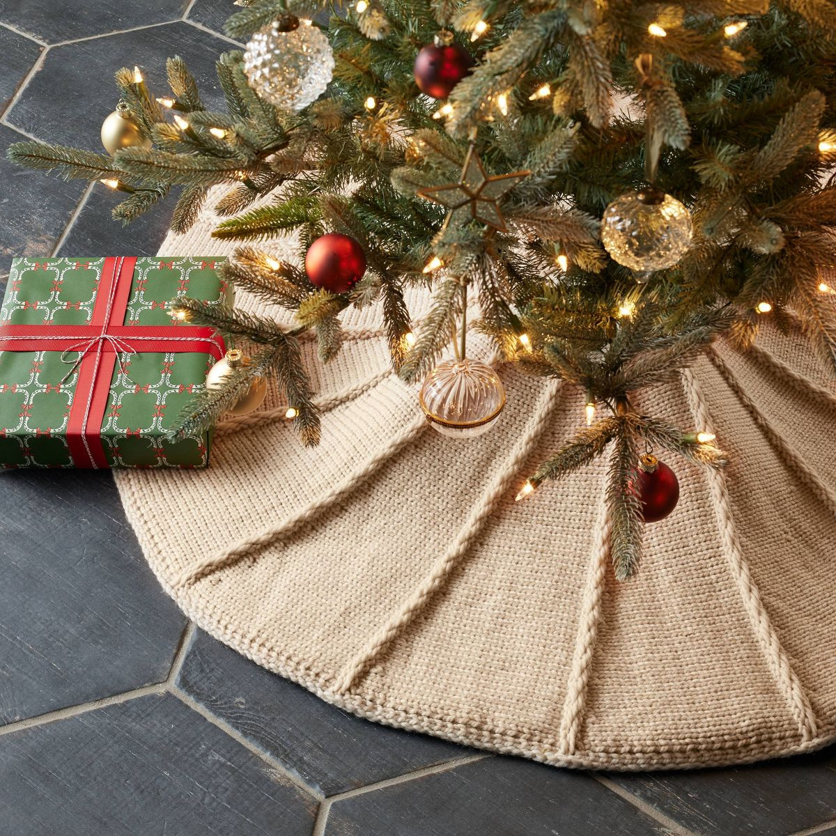 50" Chunky Rib Knit Christmas Tree Skirt Oatmeal - Hearth & Hand™ with Magnolia | Target