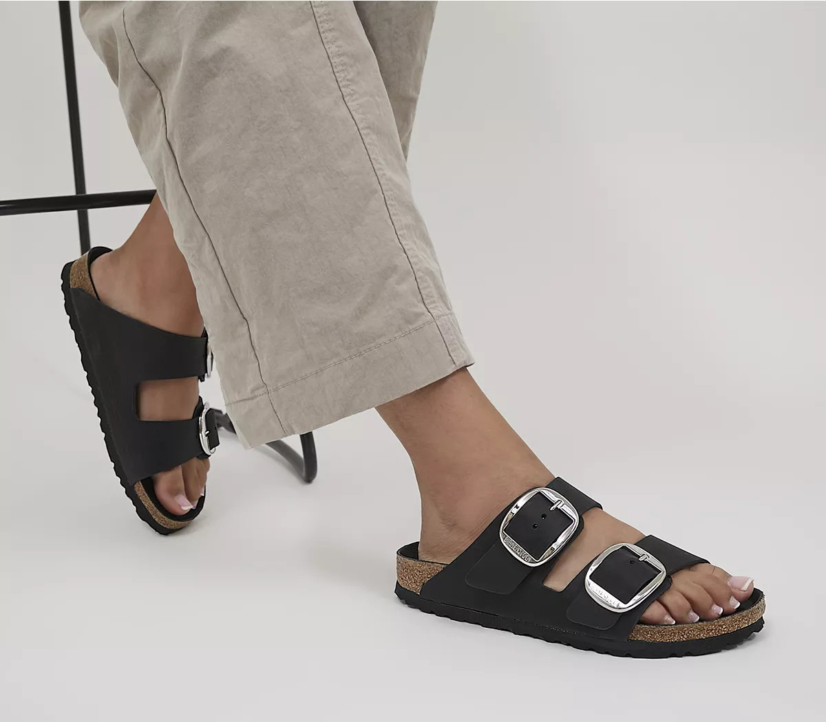 BIRKENSTOCK
								Arizona Big Buckle Sandals
								Black Waxy Leather | OFFICE London (UK)