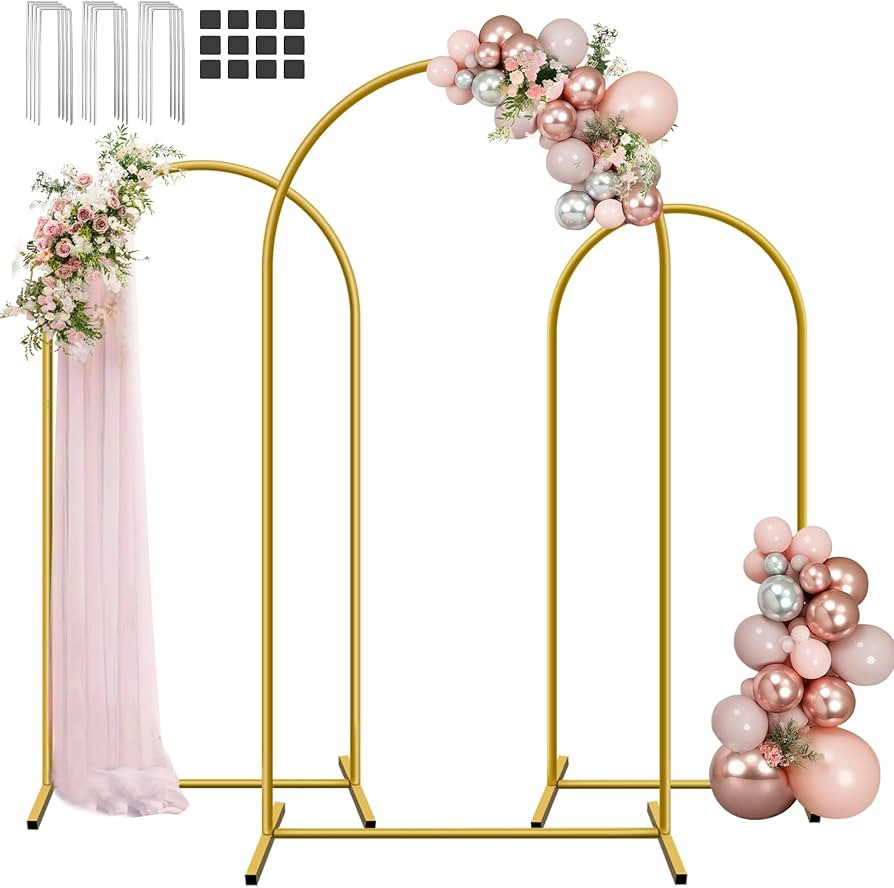 Hemmotop Metal Arch Backdrop Stand, 7.2FT+6.6FT+6FT Wedding Arches for Backdrop, Gold Background ... | Amazon (US)