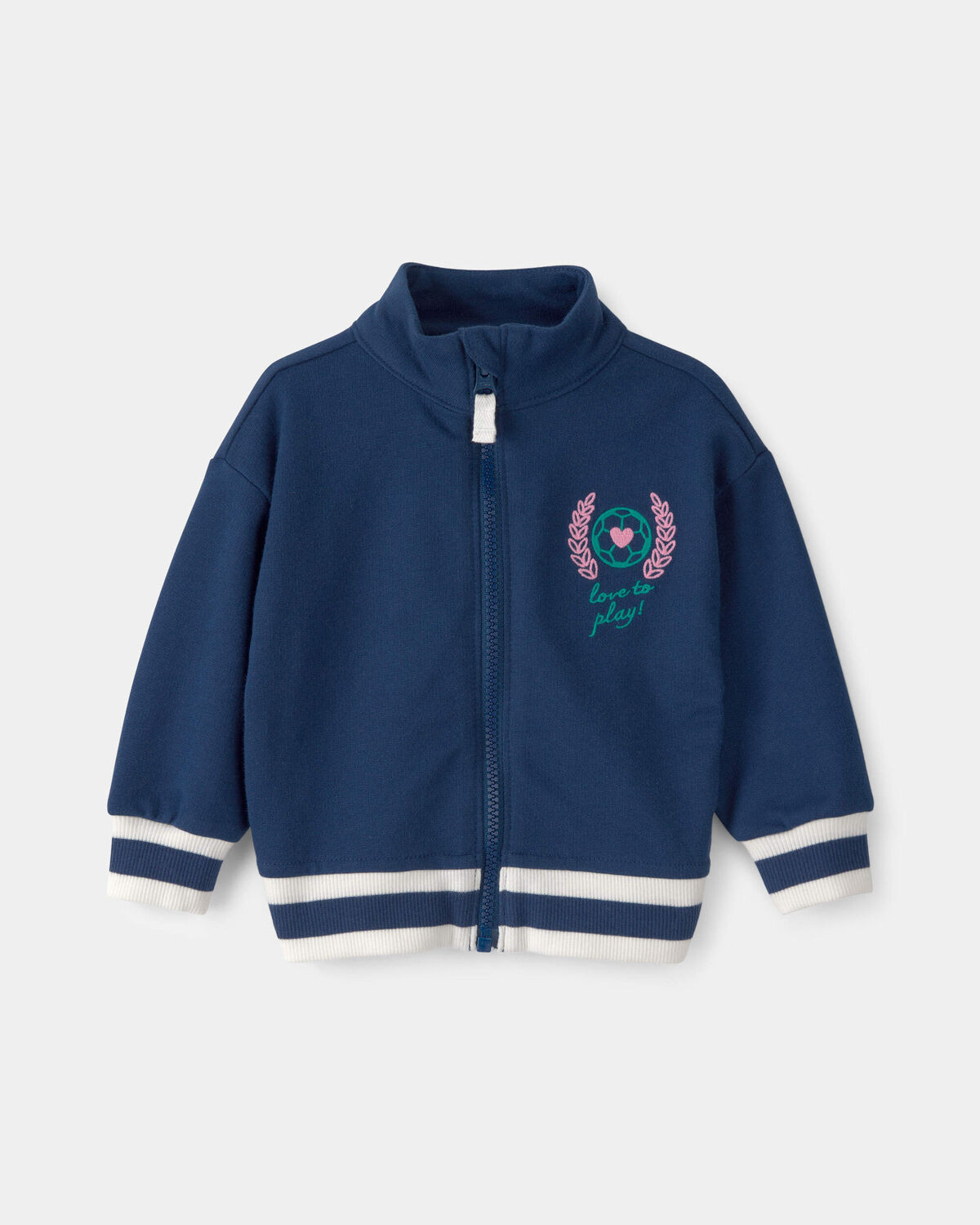 Baby Girl Varsity French Terry Zip-Up Jacket - Blue | Carter's Inc