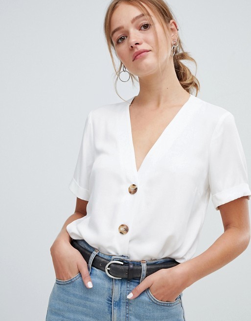 ASOS DESIGN boxy top with contrast buttons | ASOS UK