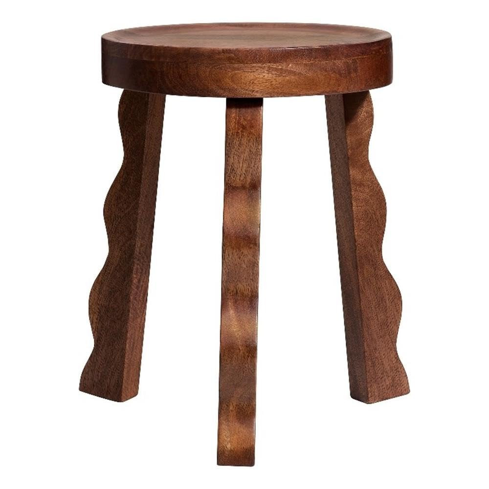 Modway Sorrel Carved Wood Round Stool in Walnut - Indoor Wooden Plant Stand with 3 Wavy Legs - Tr... | Amazon (US)