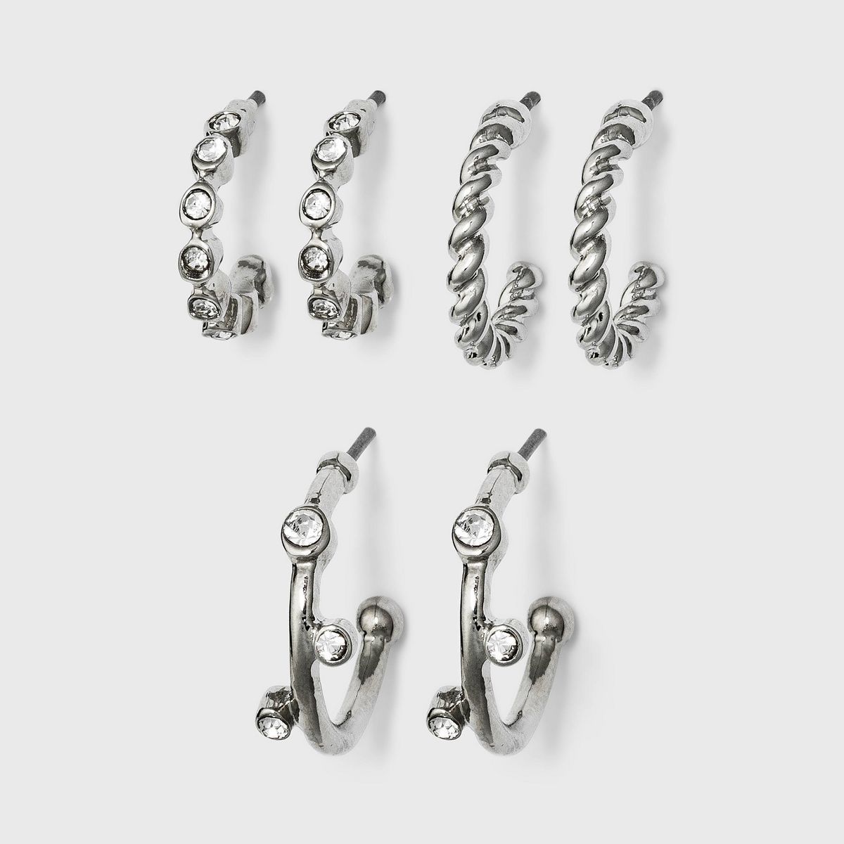 Metal Small Hoop Earring Set 3pc - A New Day™ Silver | Target