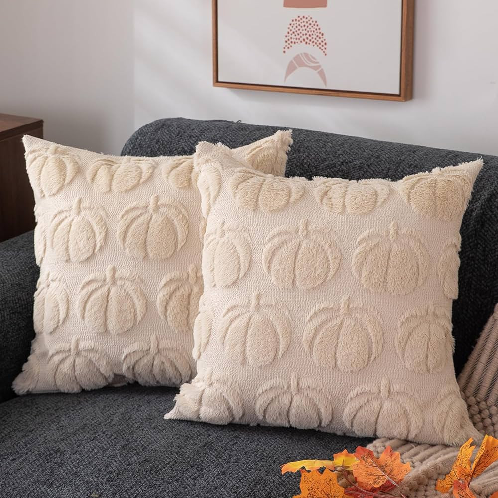 DFXSZ Fall Pillow Covers 18x18 Set of 2 Fall Decorations Autumn Beige Pumpkin Throw Pillow Cases ... | Amazon (US)