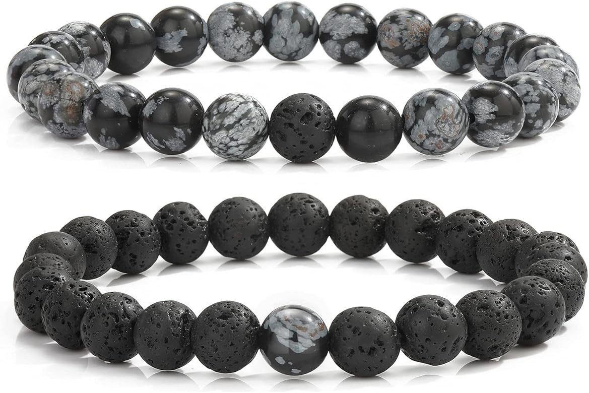 MengPa Mens Beaded Bracelets Couples Matching Bracelet Set Matte Lava Rock Beads for Women Stone ... | Amazon (US)
