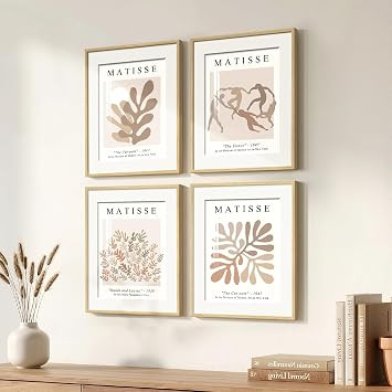 4 Piece Framed Matisse Neutral Wall Art, Abstract Minimalist Beige Artwork for Walls, Mid Century... | Amazon (US)