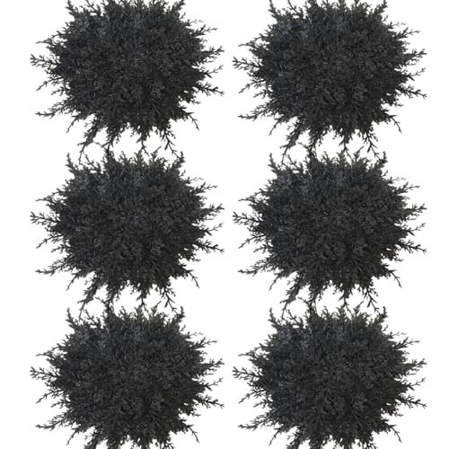 Halloween Placemats Set of 6, 15.75Inch Large Balck Round Placemats with Artificial Pine Branches Winter Place Mats Dining Table Mats for Halloween Party Decorations (6, Black) | Amazon (US)