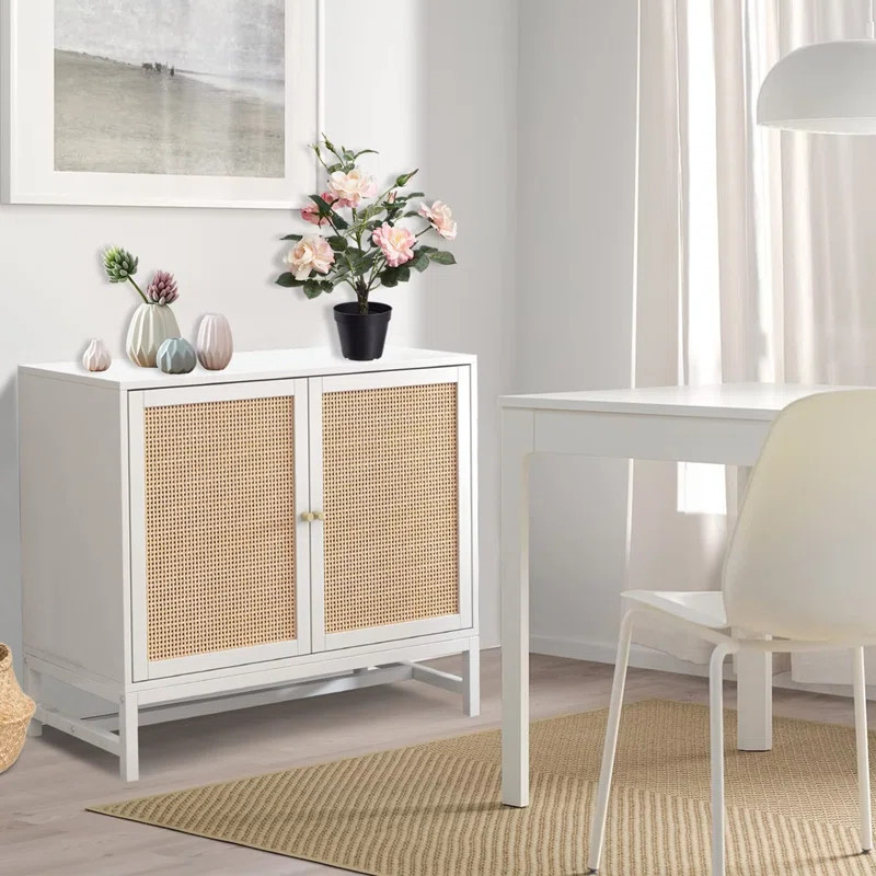 Accent Cabinet with Natural Rattan & Iron Bracket, Sideboard Buffet Console Table, Storage Cabine... | Wayfair North America