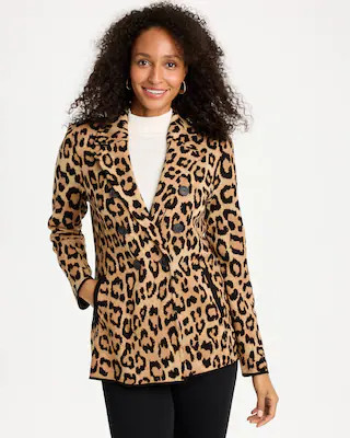 Women's Cheetah Jacquard Sweater Blazer in Black | Chico's | Chico's