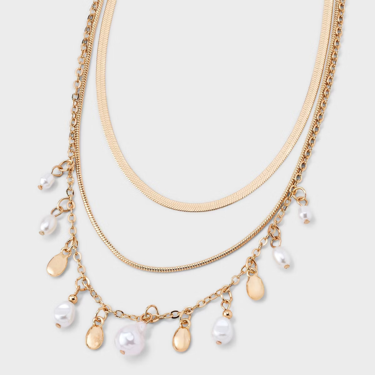 Pearl Charm Multi-Strand Necklace - A New Day™ - Gold/Ivory: Nickel-Free Metal, Lobster Claw Cl... | Target