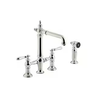 Artifacts 2-Handle Bridge Kitchen Faucet with Lever Handles and Side Spray in Vibrant Polished Ni... | The Home Depot