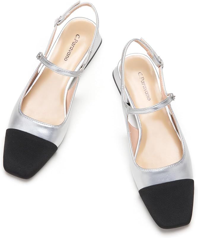 Women's Slingback | Slip on Flats Shoes | Square Toe Slingback Flats | Ankle Strap Flats Sandals ... | Amazon (US)