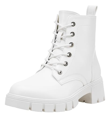 Vepose Women's 9626 Combat Ankle Boots, Lace-up Platform Chunky Heel Booties with Side Zipper, White, Size 8.5 US(CJY9626 White 08.5) | Amazon (US)