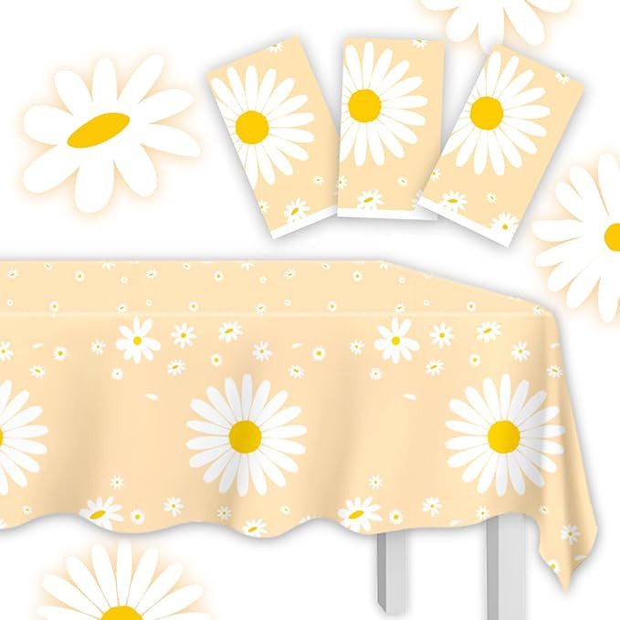 Daisy Party Decorations-3Pcs Daisy Tablecloth Hippie Boho Party Supplies Yellow Plastic Table Cov... | Amazon (US)