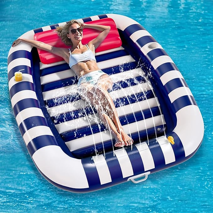 Pool Wave Inflatable Pool Lounger Floats W/Water Sprinkler, 80" x 66" Large Tanning Bed for Adult... | Amazon (US)