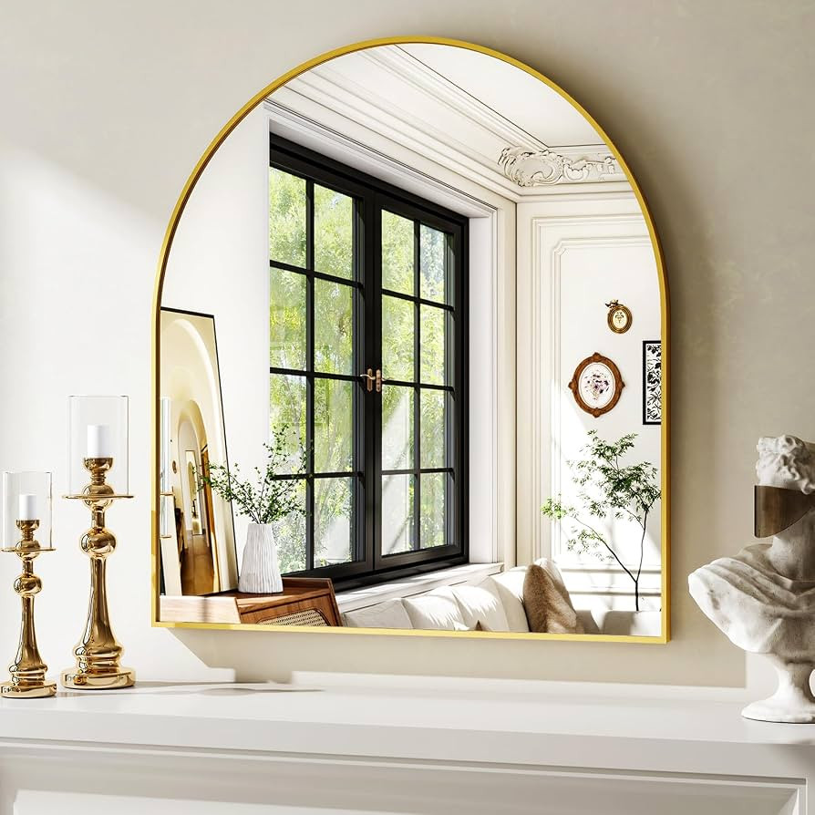 31"x32" Arched Wall Mirror for Bathroom, Gold Vanity Mirror for Bedroom, Living Room, Entryway, D... | Amazon (US)