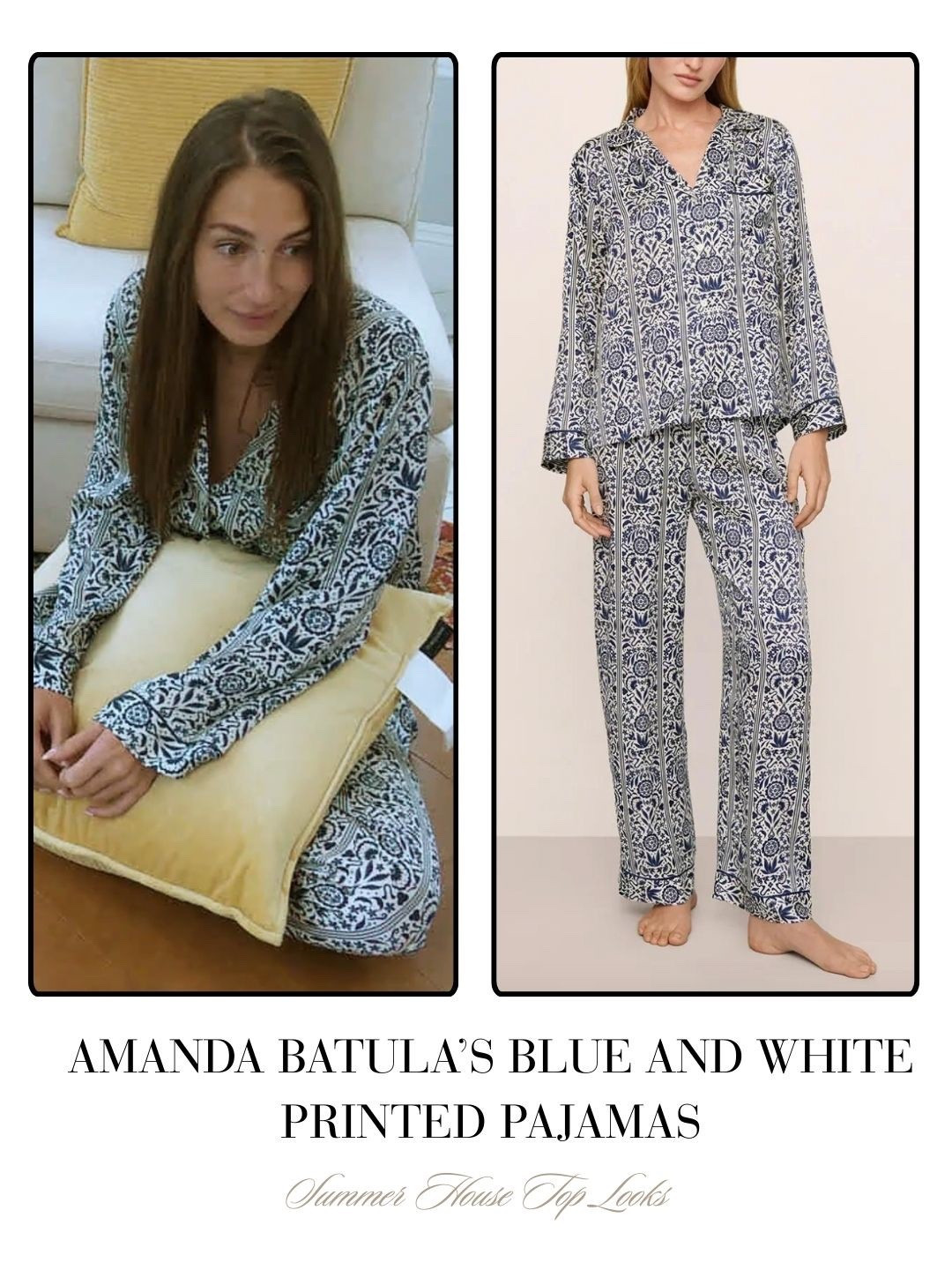 Amanda Batula’s Blue and White Printed Pajamas 