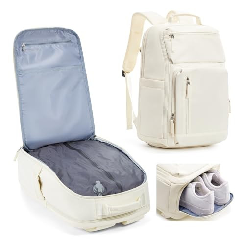 sikazan Vacuum Backpack Travel With Electric Pump 18x14x8 Travel Backpack For Women Carry On Flight Approved Backpack With Vacuum Compression Morral de Viaje Para Avion, Beige | Amazon (US)