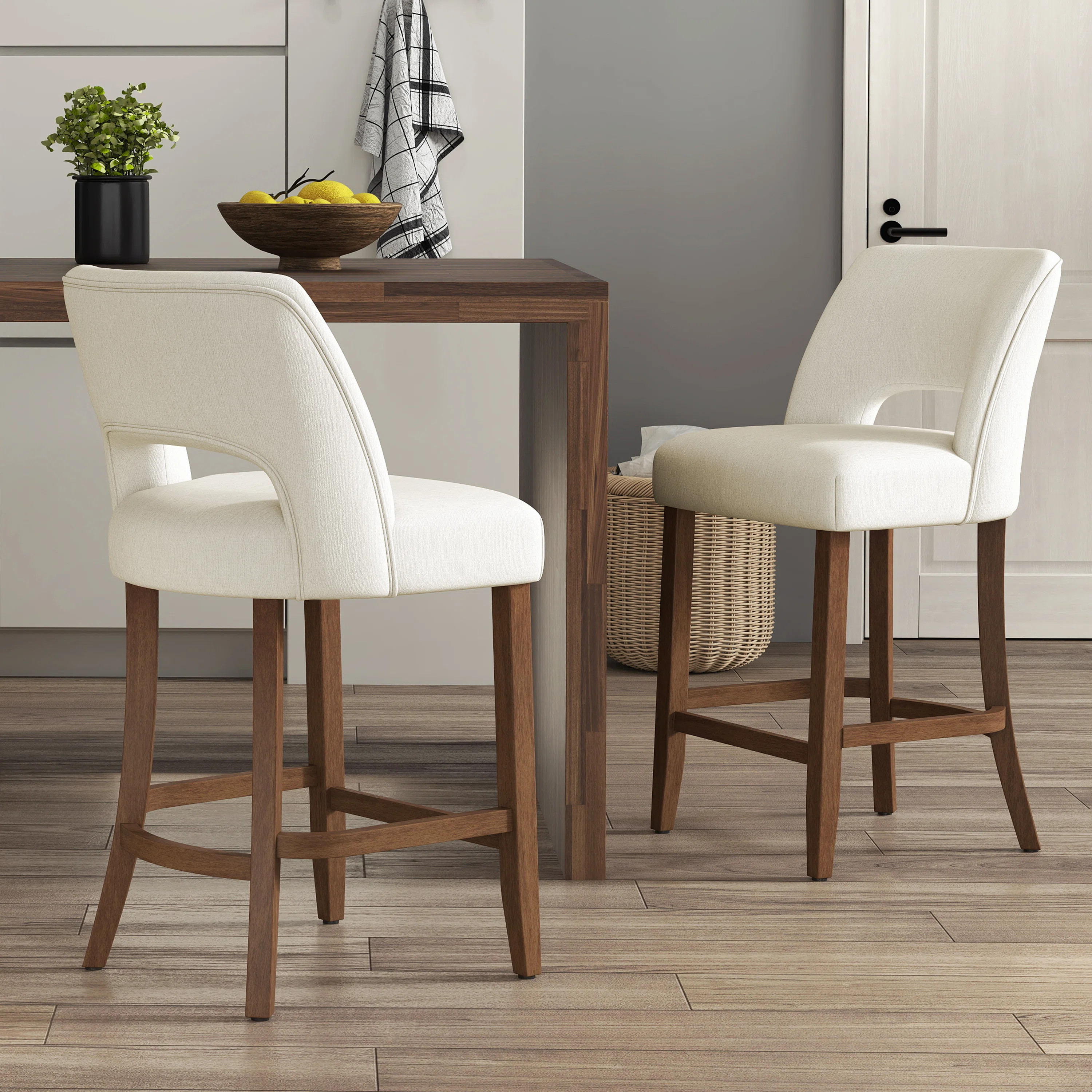 Bisto Upholstered Counter Height Bar Stool with Solid Wood legs (Set of 2) | Wayfair North America
