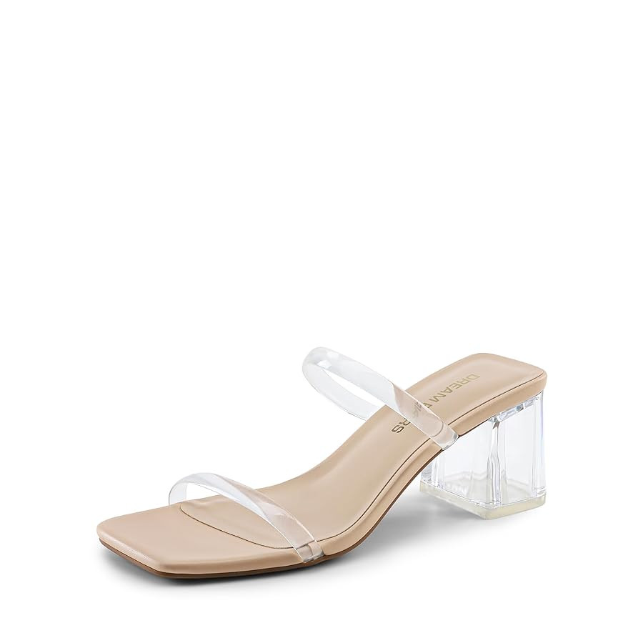 DREAM PAIRS Sandal Heels for Women Low Square Open Toe Block Chunky Heels Slip On Slides Mules fo... | Amazon (US)