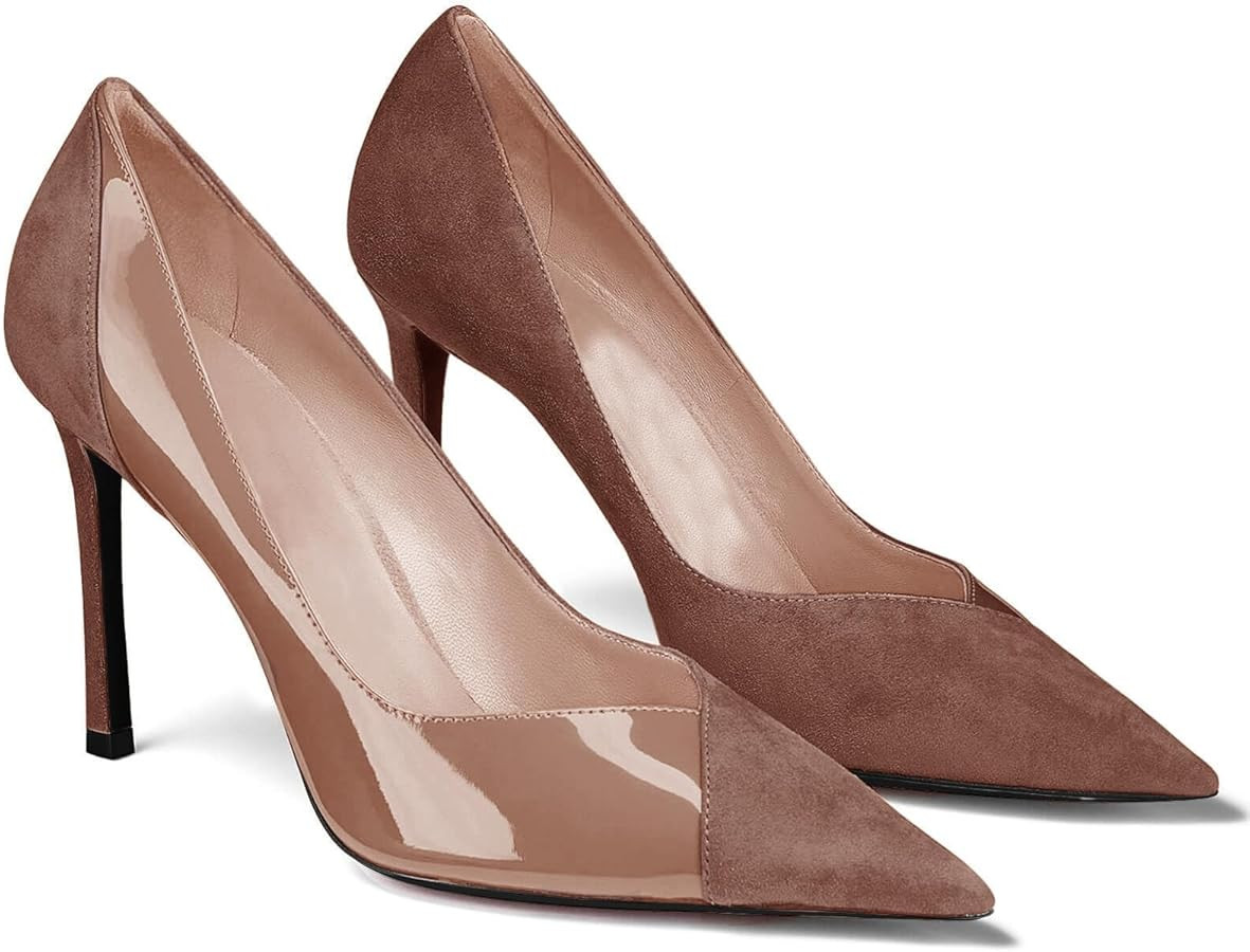 Coutgo Womens Pointed Toe High Heels Pumps Patent Suede Stiletto Heel Slip on Office Party Weddin... | Amazon (US)