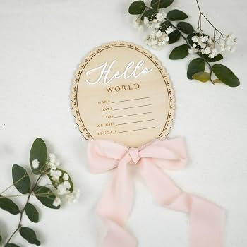 Baby Announcement Sign 6.5 Inch Wooden Hello World Newborn Welcome Sign Birth Name Plaques for Ph... | Amazon (US)