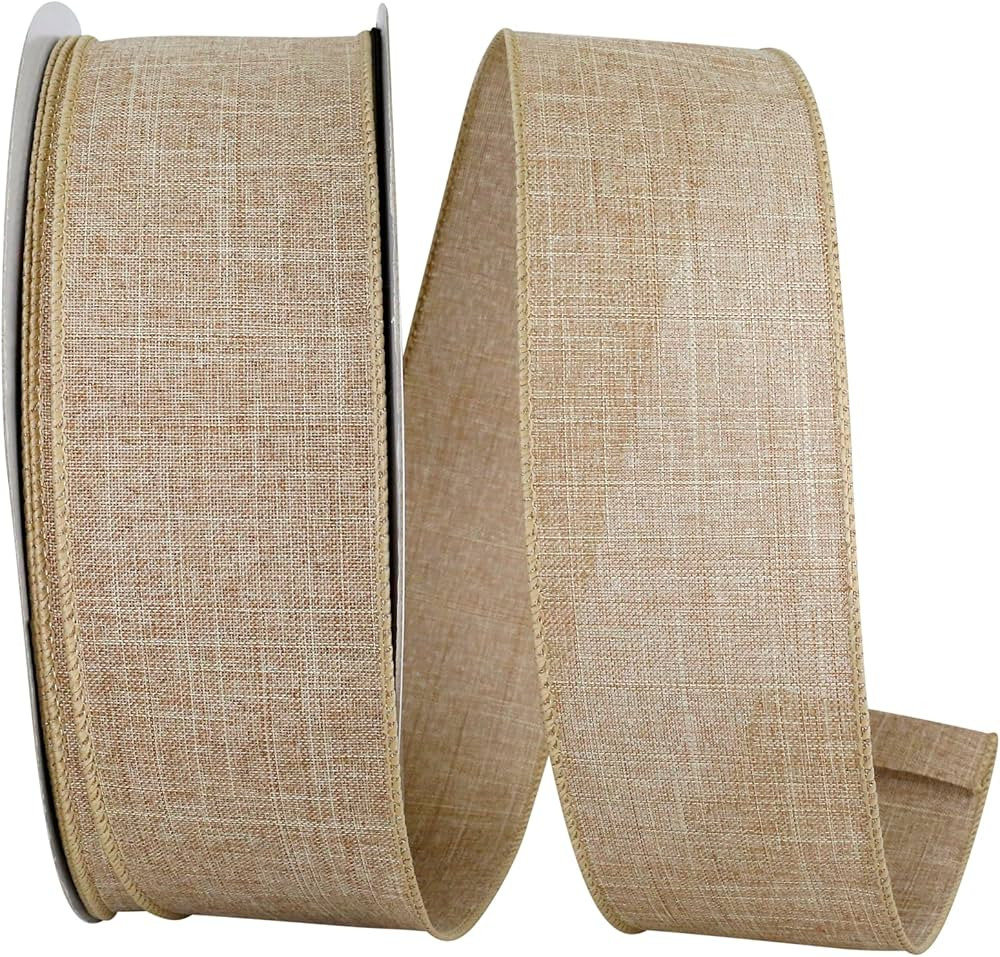 Reliant Ribbon 92573W-750-40K Everyday Linen Value Wired Edge Ribbon, 2-1/2 Inch X 50 Yards, Natu... | Amazon (US)