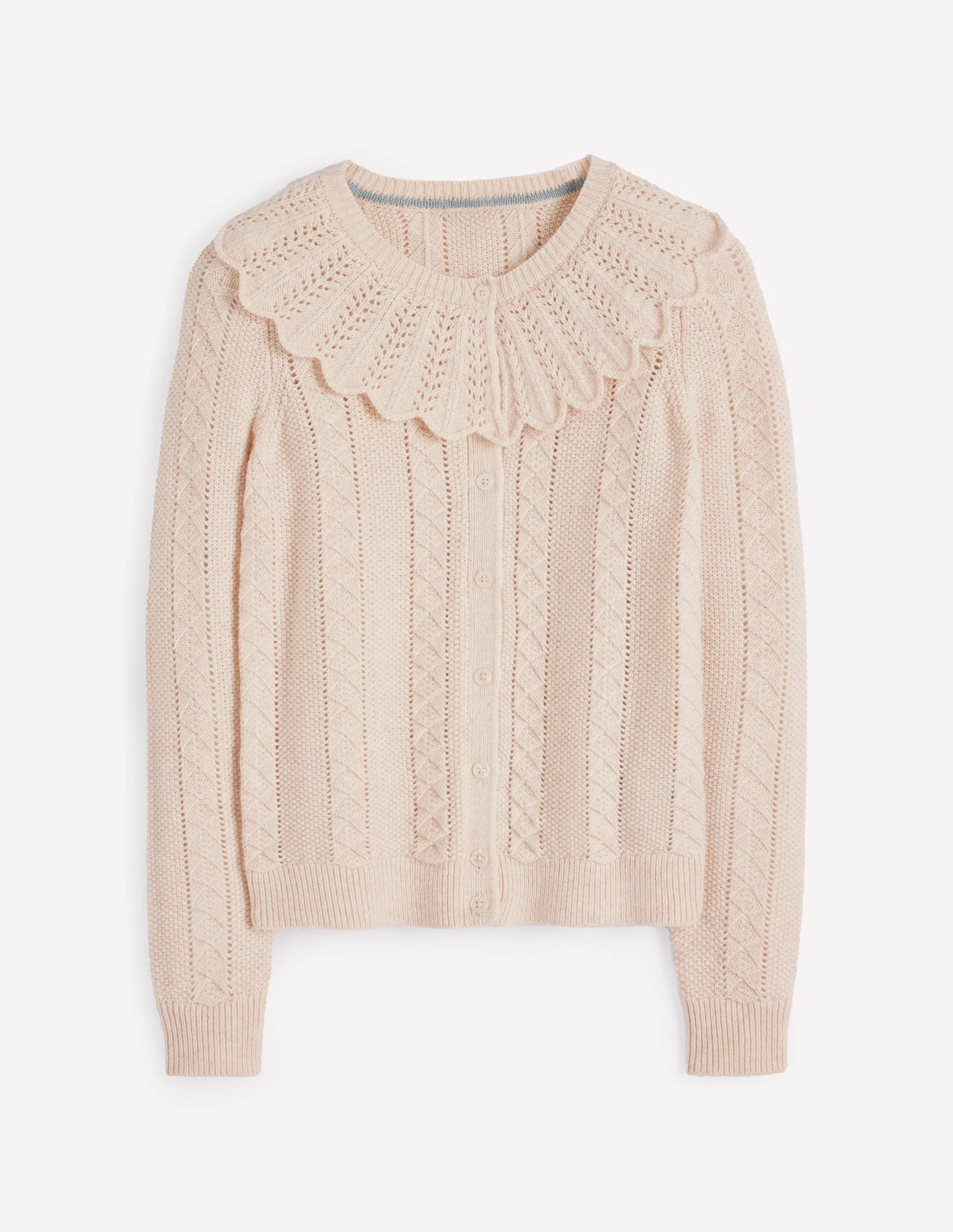 Scallop Collar Cardigan-Warm Ivory Melange | Boden (US)