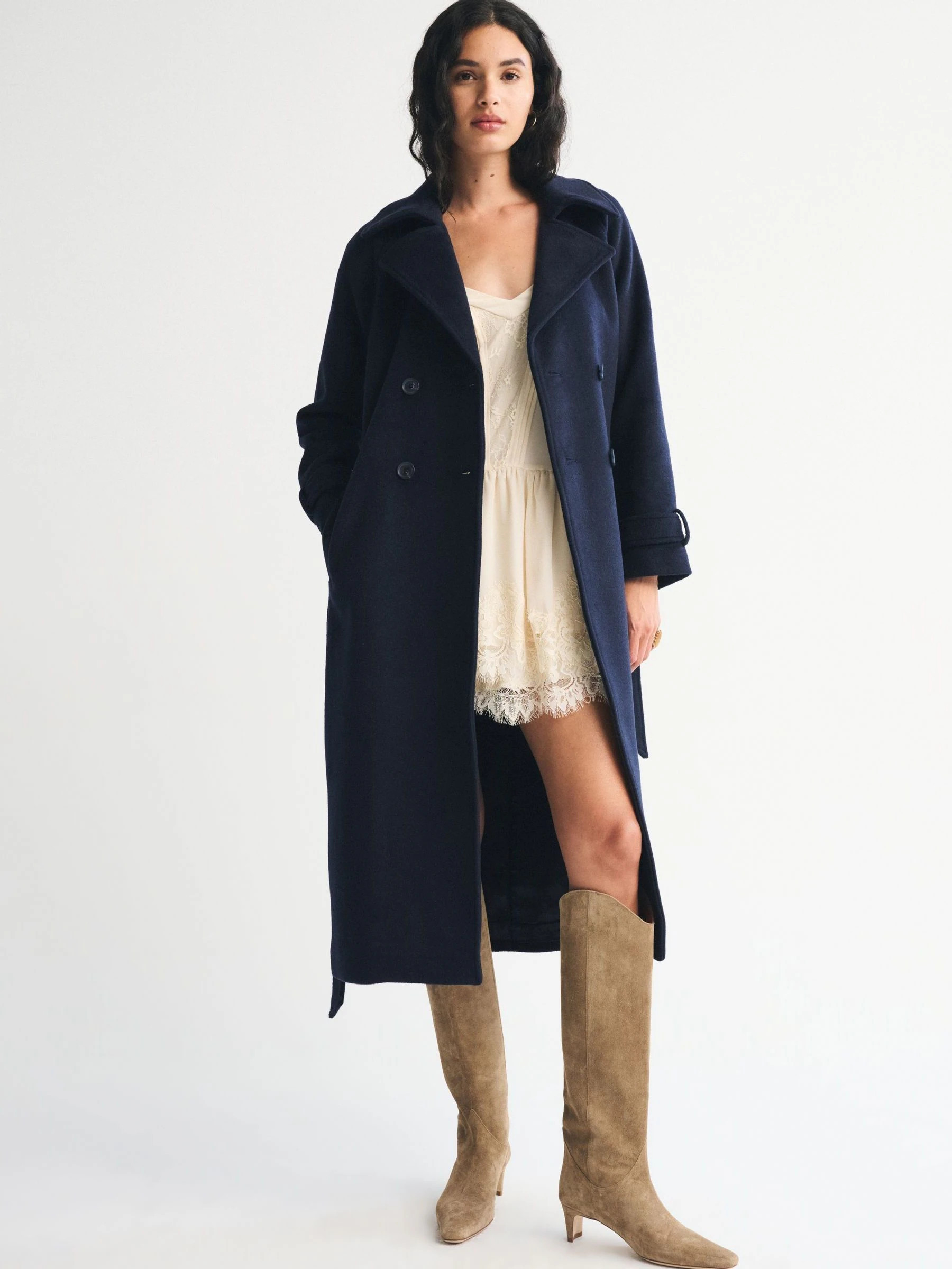 Abercrombie & Fitch Abercrombie & Fitch Blue Wool Long Trench Coat | Next EU