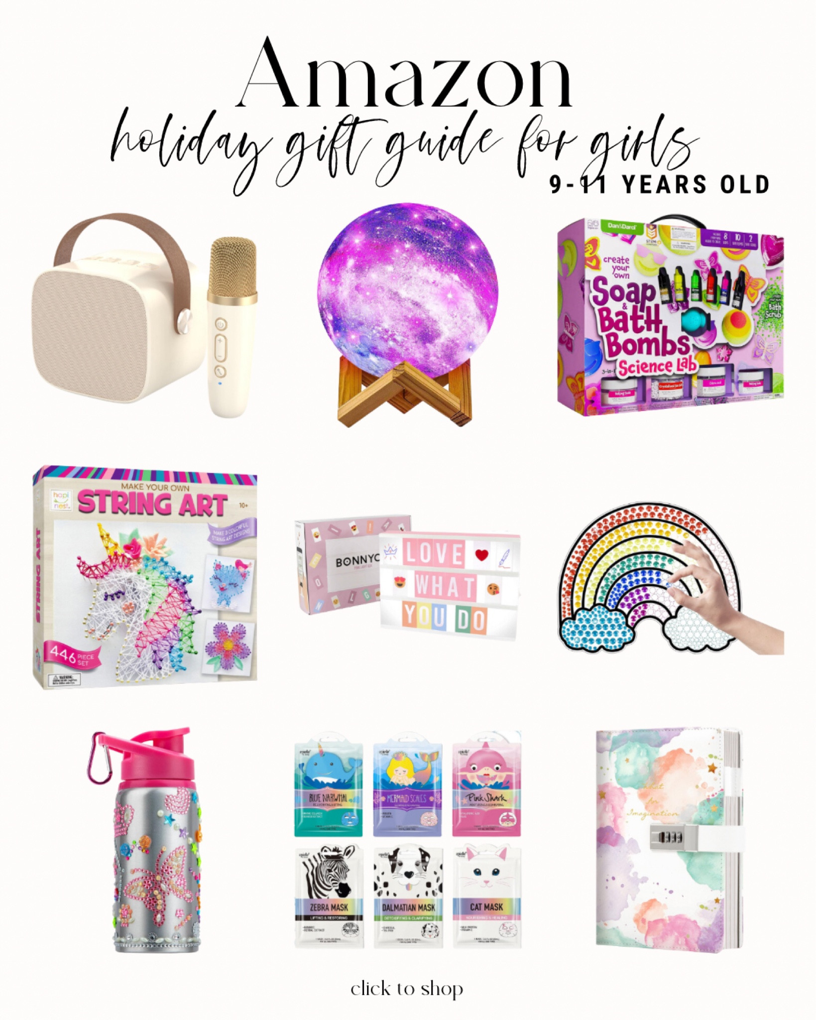 Amazon holiday gift guide for girls age 9-11 years old. Tumblers, face mask, bath bombs and more  

#LTKHoliday #LTKkids #LTKGiftGuide