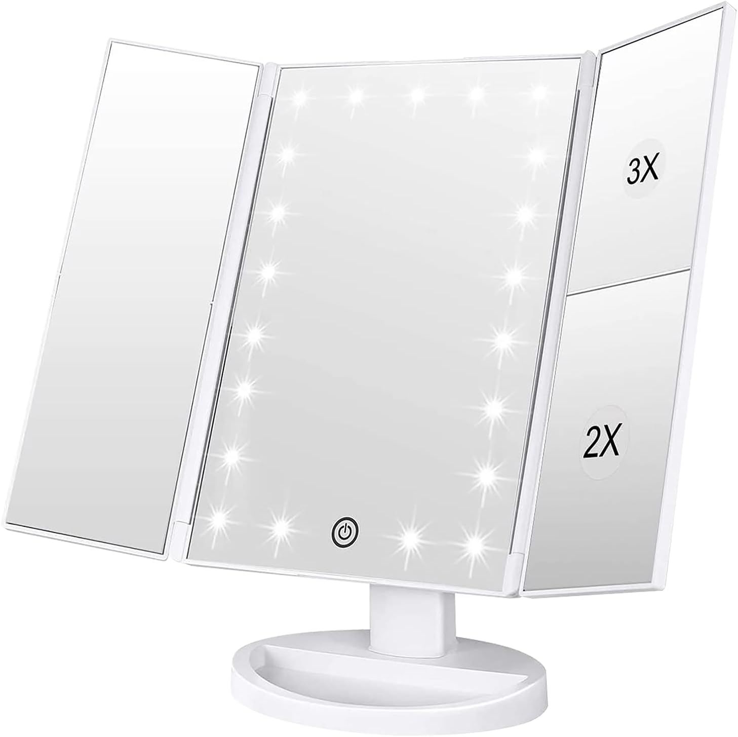 WEILY Makeup Mirror with 21 LED Lights,Two Power Supply, Touch Screen and 1x/2x/3x Magnification Tri | Amazon (US)