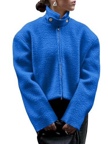 Tankaneo Womens Oversized Cropped Sherpa Jacket Zip Up Teddy Coat Stand Collar Fuzzy Fleece Outer... | Amazon (US)